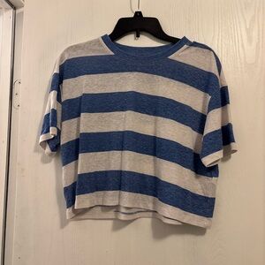 On 34th Blue and White Striped Cropped T-Shirt Womans Size Small